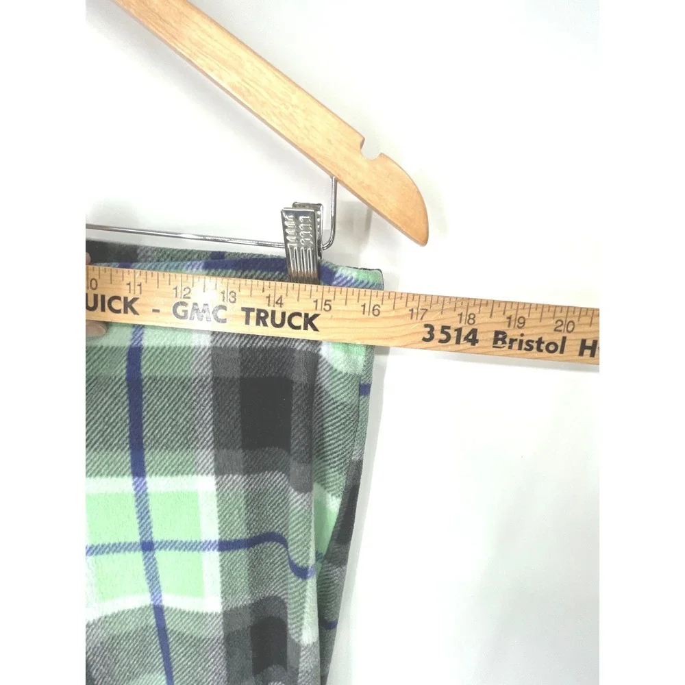 Anne Klein Women Pajama Set S Fleece Green Plaid‎ Button Down Cozy